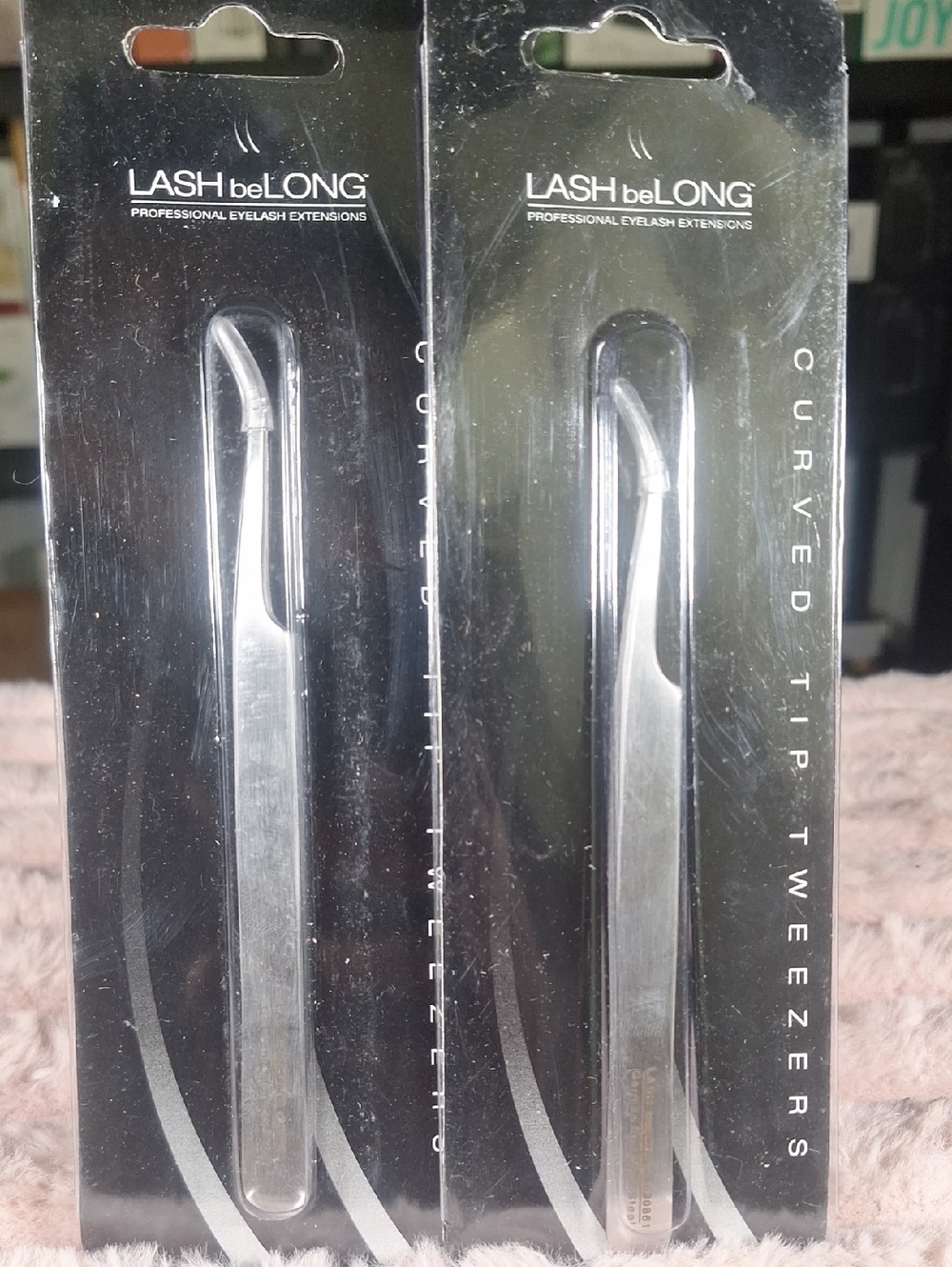 LASH beLONG Curved Tip Tweezers - Silver Stainless Steel (2 Pack)